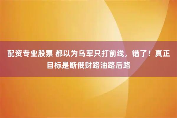 配资专业股票 都以为乌军只打前线，错了！真正目标是断俄财路油路后路
